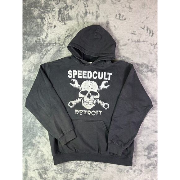 VTG Speedcult Detroit Skull Wrench‎ Hoodie Black Heavy Men’s M Moto Grunge - Picture 1 of 8